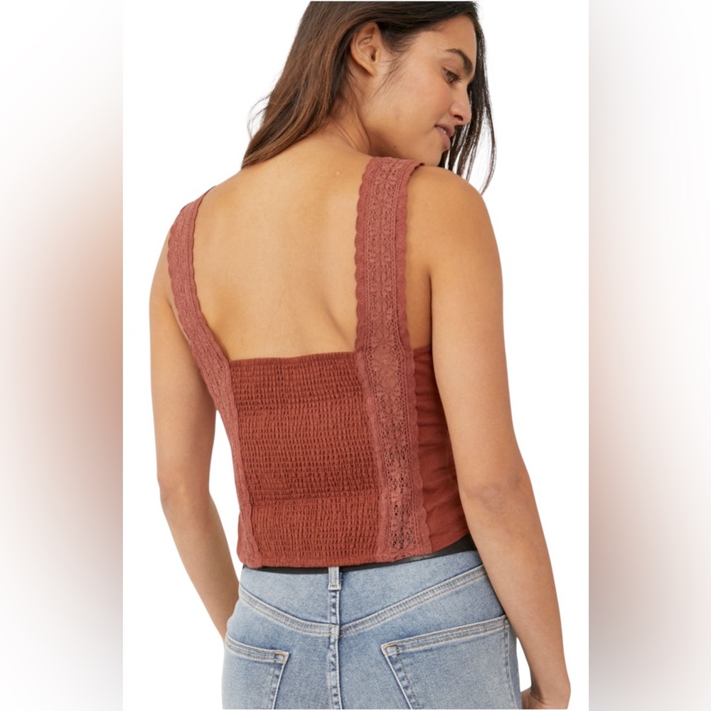 New! Free People Brown Maggie Lace Tank - Picture 3 of 9